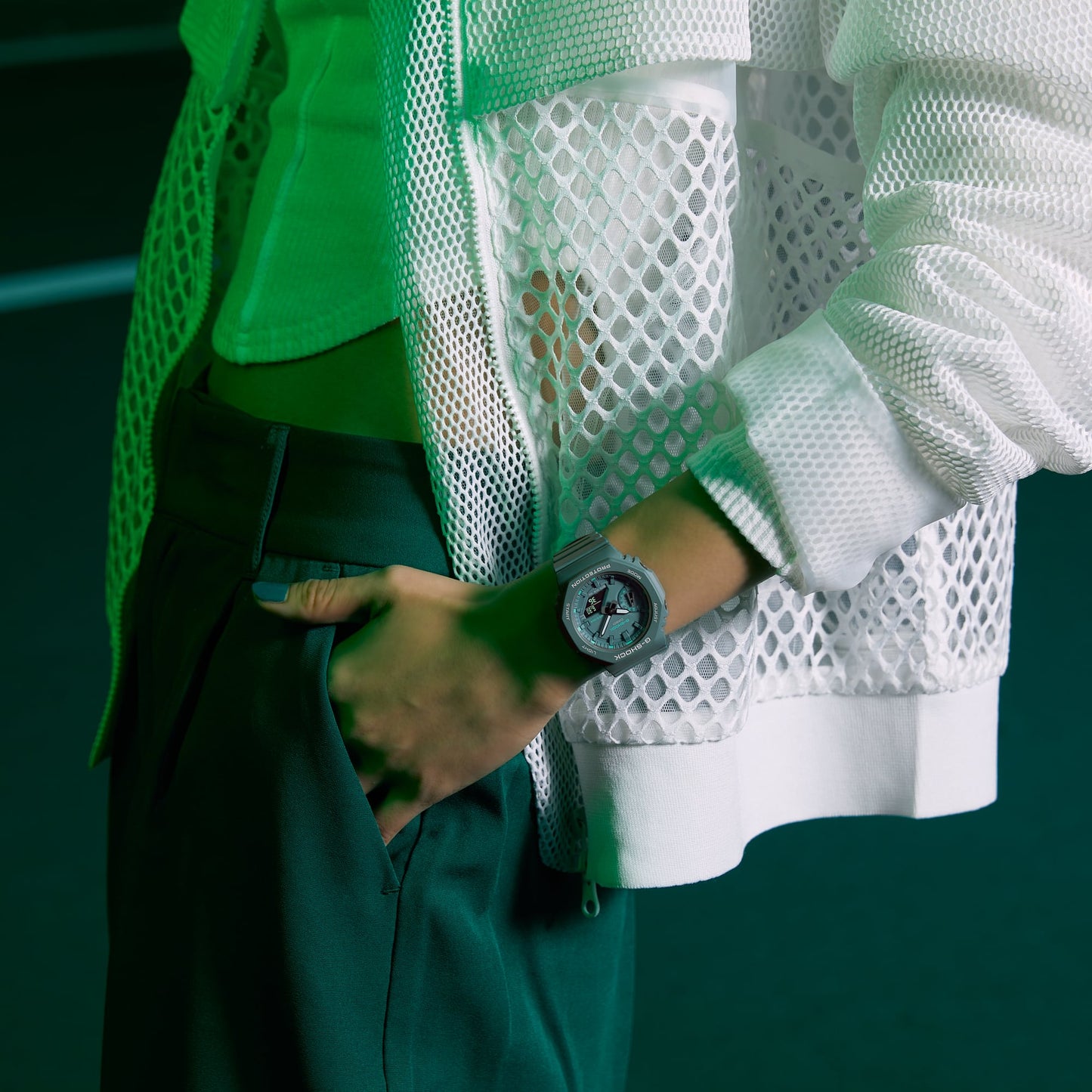 GMA-S2100GA-3A Stylish Analog-Digital Watch with Green Accents