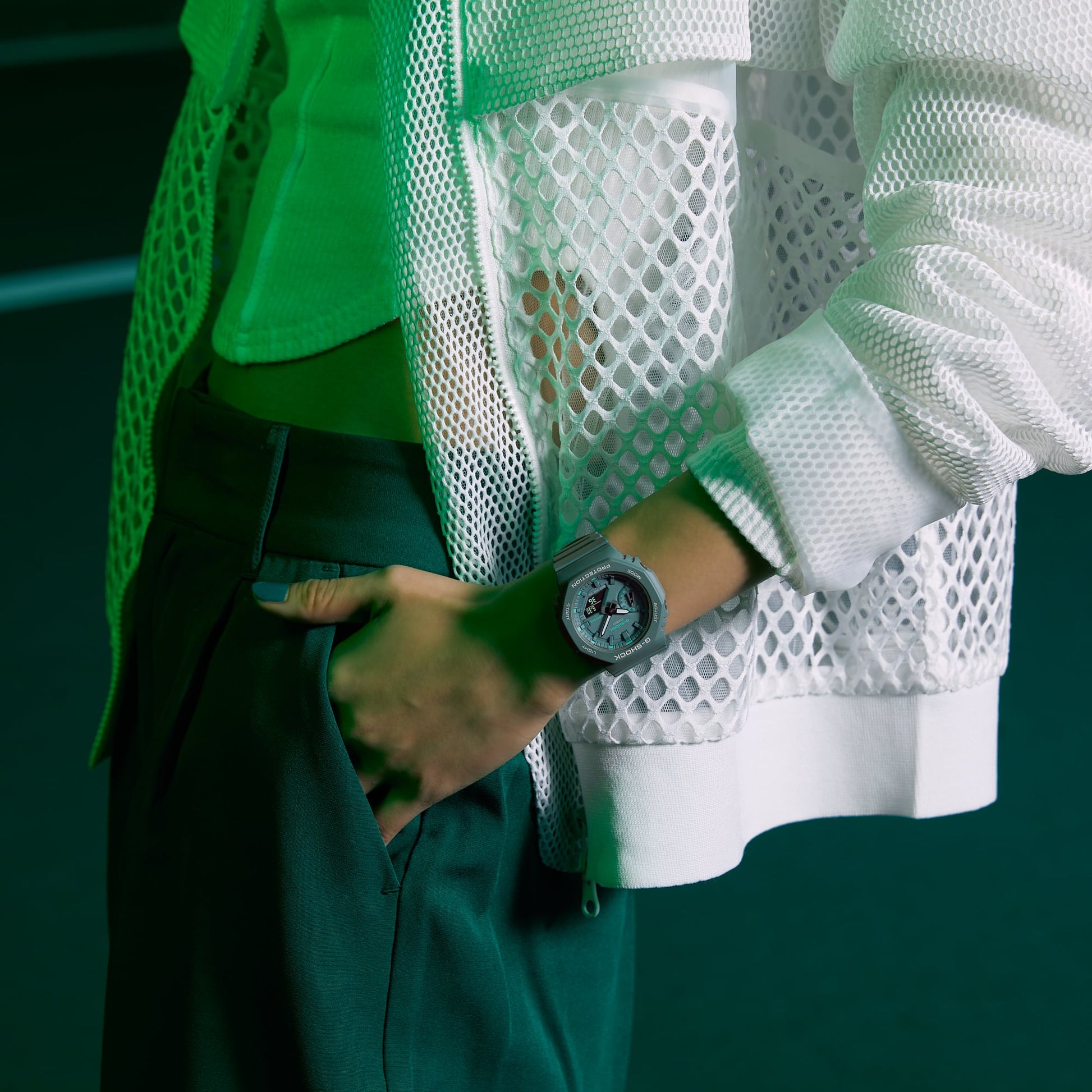 GMA-S2100GA-3A Stylish Analog-Digital Watch with Green Accents